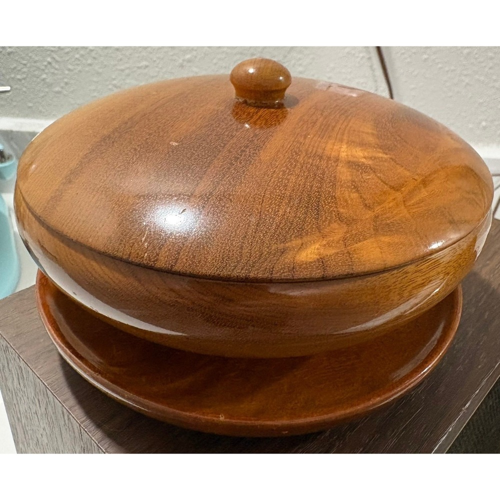 Vintage Duncan's Myrtlewood Crofters Hand Turned Lidded Bowl & Plate Set Oregon
